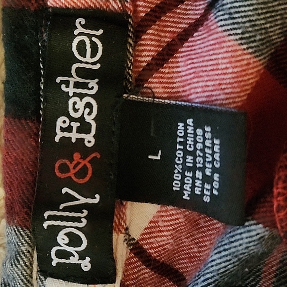 Polly & Esther LG Red Plaid Flannel Button Down Shirt - Picture 4 of 10